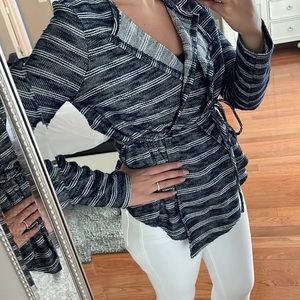 BCBGeneration tie front navy stripe blazer Asymetrical Drape Front Jacket